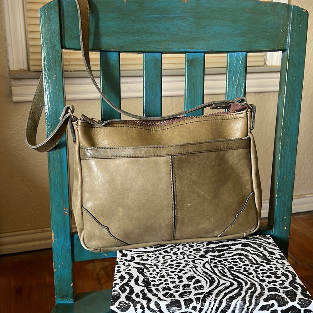 Vintage Olive Green Genuine Leather Handbag